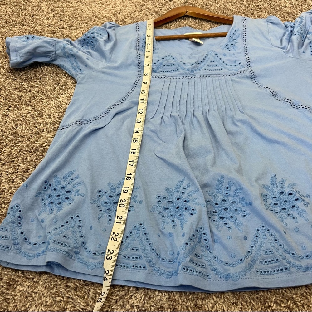 Sundance Light Dusty Blue Boho Lace Soft Cotton Bohemian Hippie Blouse Sz Large - Picture 5 of 6